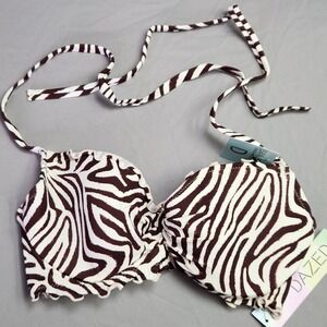 Sundazed Bikini Top Zebra Print Nixie Ruffle Edge Underwire Swim Halter Size 32D
